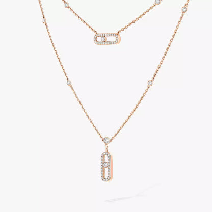 [Luxe Jewelry]2 Rows Rose Gold Diamond Pave_ Necklace Move Uno
