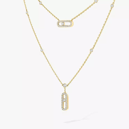 [Luxe Jewelry]2 Rows Rose Gold Diamond Pave_ Necklace Move Uno