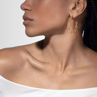 [[Luxe Jewelry]Move Link Diamond Hoop Earrings