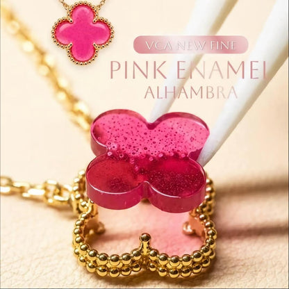 [LUXE] NEW CLOVER 15MM PINK ENAMEL NECKLACE