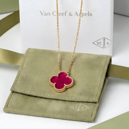 [LUXE] NEW CLOVER 15MM PINK ENAMEL NECKLACE
