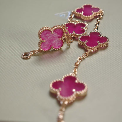 [LUXE]NEW CLOVER 5 MOTIFS PINK ENAMEL BRACELET