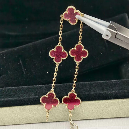 [LUXE]NEW CLOVER 5 MOTIFS PINK ENAMEL BRACELET