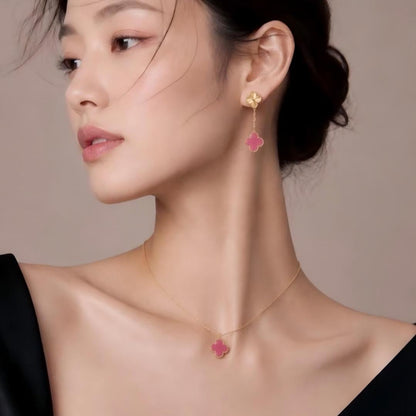 [LUXE] NEW CLOVER 15MM PINK ENAMEL NECKLACE