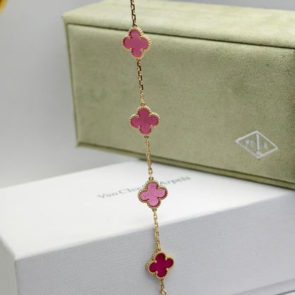 [LUXE]NEW CLOVER 5 MOTIFS PINK ENAMEL BRACELET