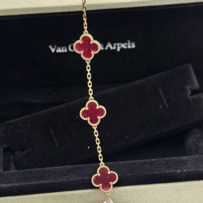 [LUXE]NEW CLOVER 5 MOTIFS PINK ENAMEL BRACELET