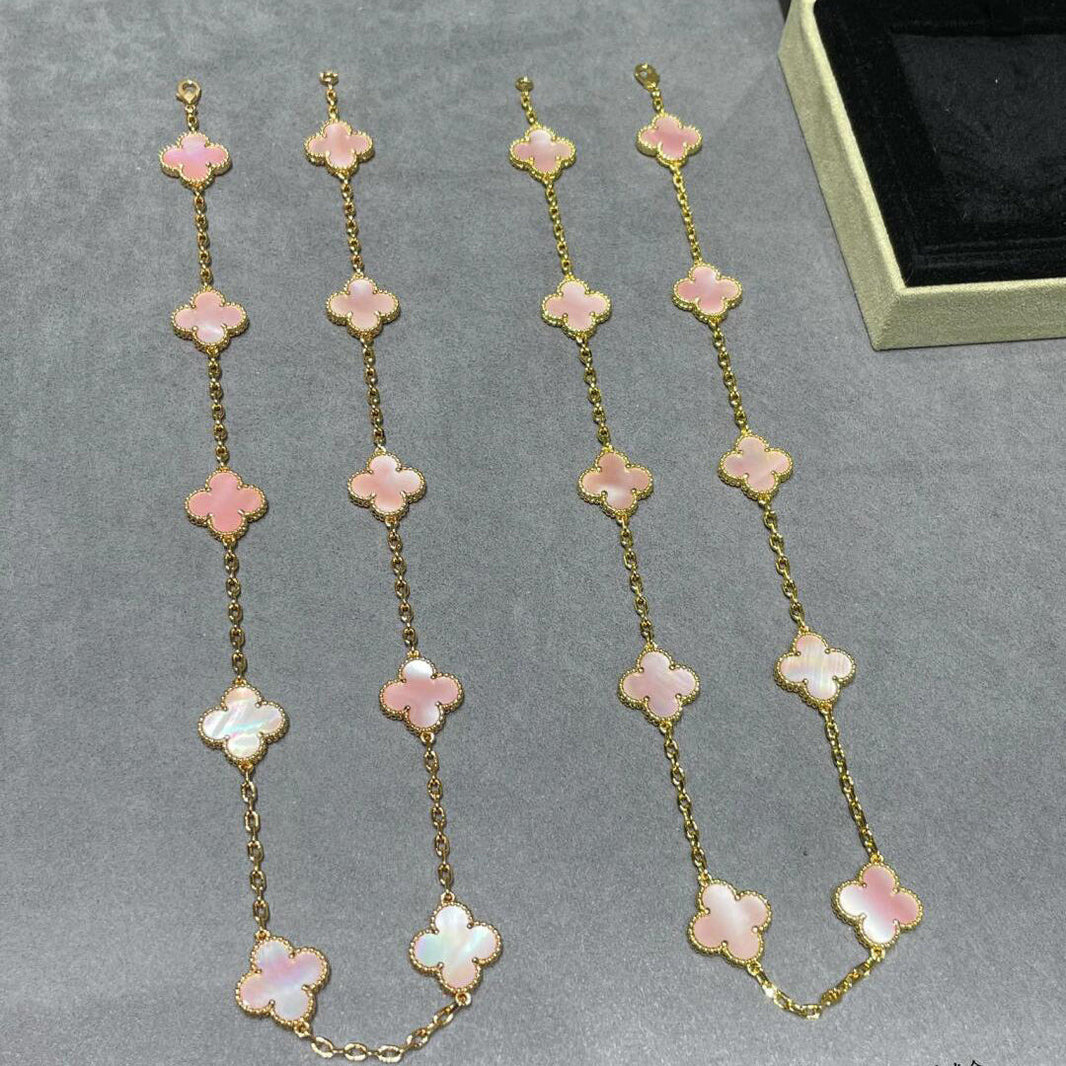 [LUXE]クローバー 10モチーフ ピンク モップネックレス