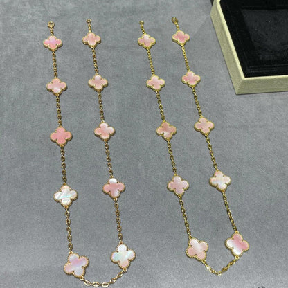 [LUXE]クローバー 10モチーフ ピンク モップネックレス