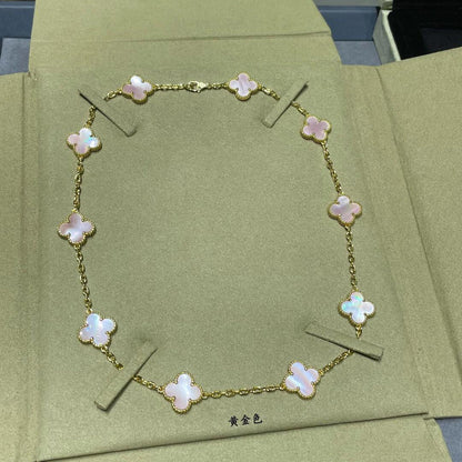 [LUXE]クローバー 10モチーフ ピンク モップネックレス