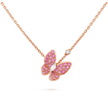 [LUXE]バタフライ レッド ダイヤモンド ローズゴールド ネックレス