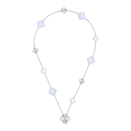 [LUXE]取り外し可能 クローバー 15(11+4)フラワー シルバーネックレスセット