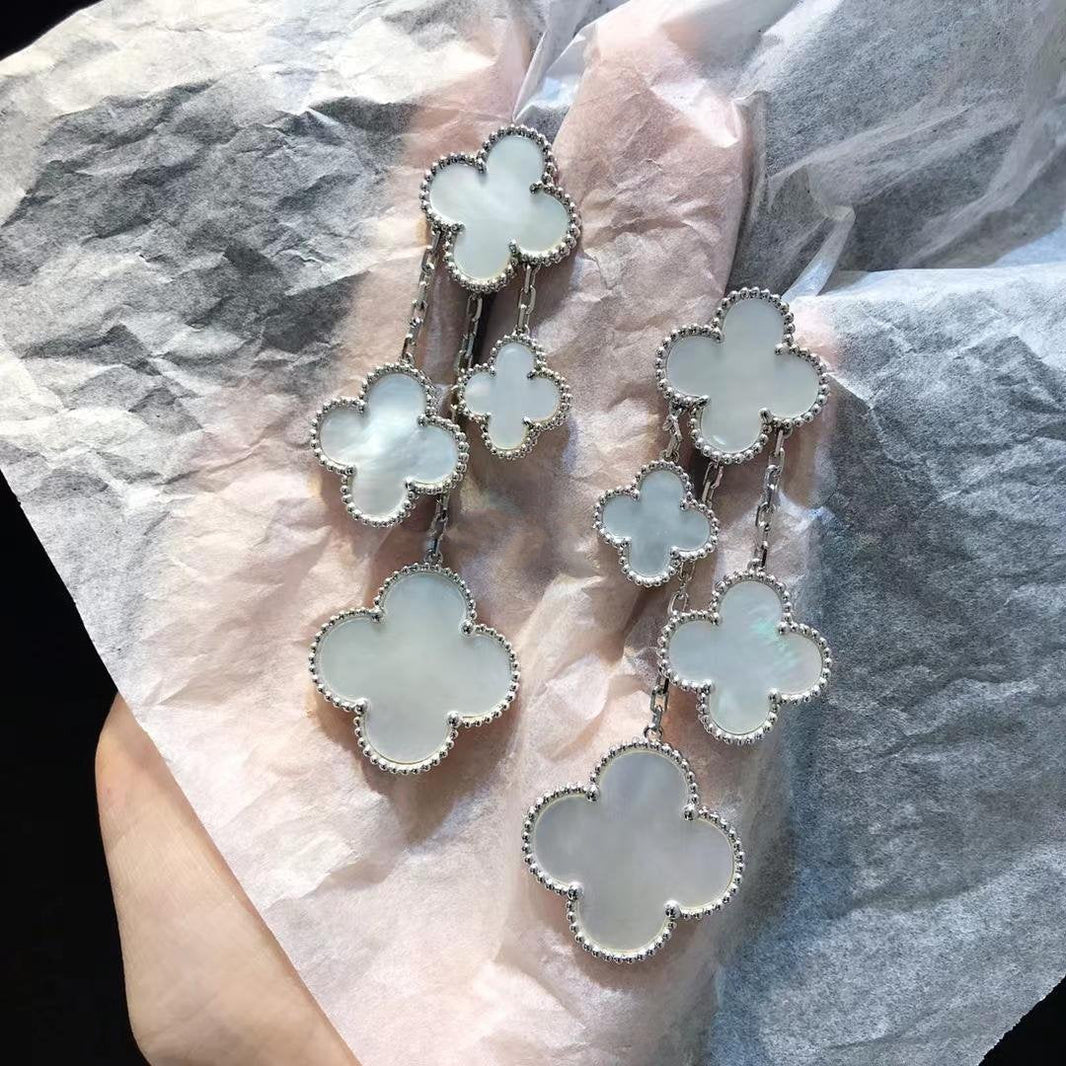 [LUXE]CLOVER EARRINGS WHITE MOP 4 MOTIFS SILVER