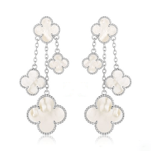 [Luxe]CLOVER EARRINGS WHITE MOP 4 MOTIFS SILVER