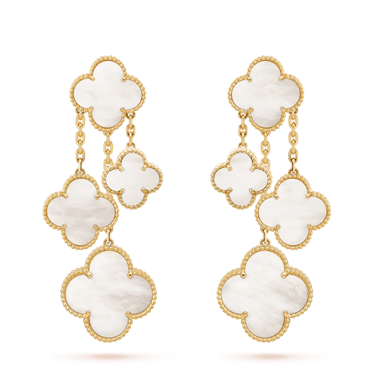 [Luxe]CLOVER EARRINGS WHITE MOP 4 MOTIFS GOLD