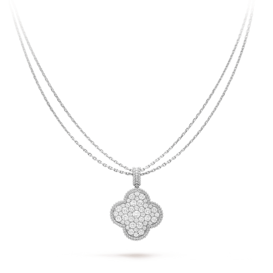 [Luxe]CLOVER 25MM SILVER FULL DIAMOND BIG CLOVER NECKLACE