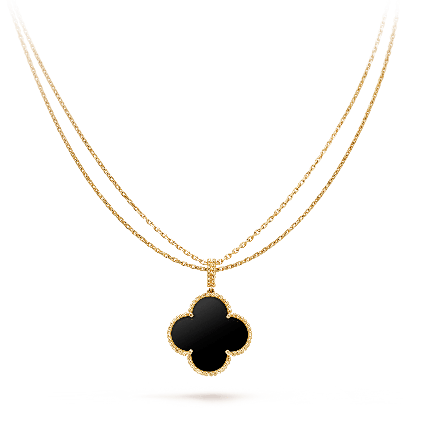 [Luxe]CLOVER 25MM GOLD ONYX BIG CLOVER NECKLACE