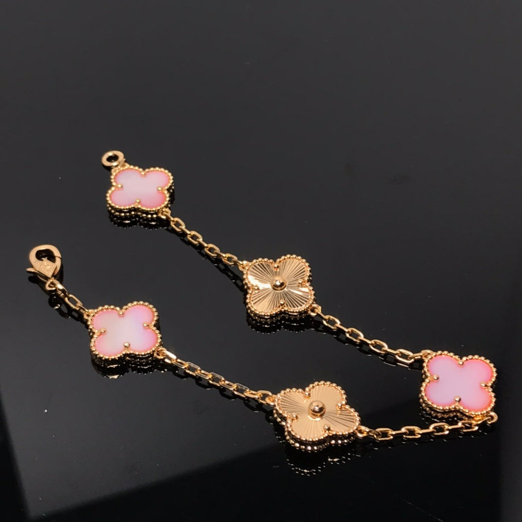 [LUXE]CLOVER BRACELET 5 MOTIF PINK AND ROSE GOLD
