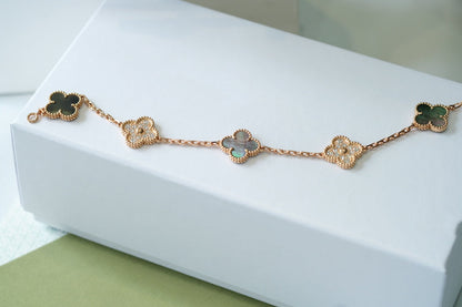 [Luxe]CLOVER 5 MOTIFS DARK MOP AND DIAMONDS PINK GOLD BRACELET