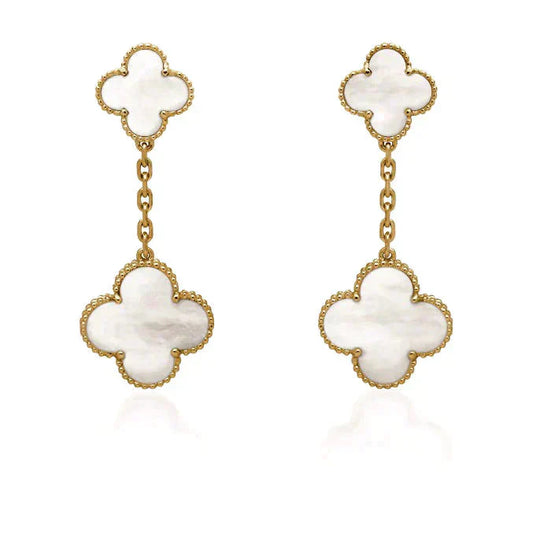 [Luxe]CLOVER 2 MOTIF WHITE MOP EARRINGS